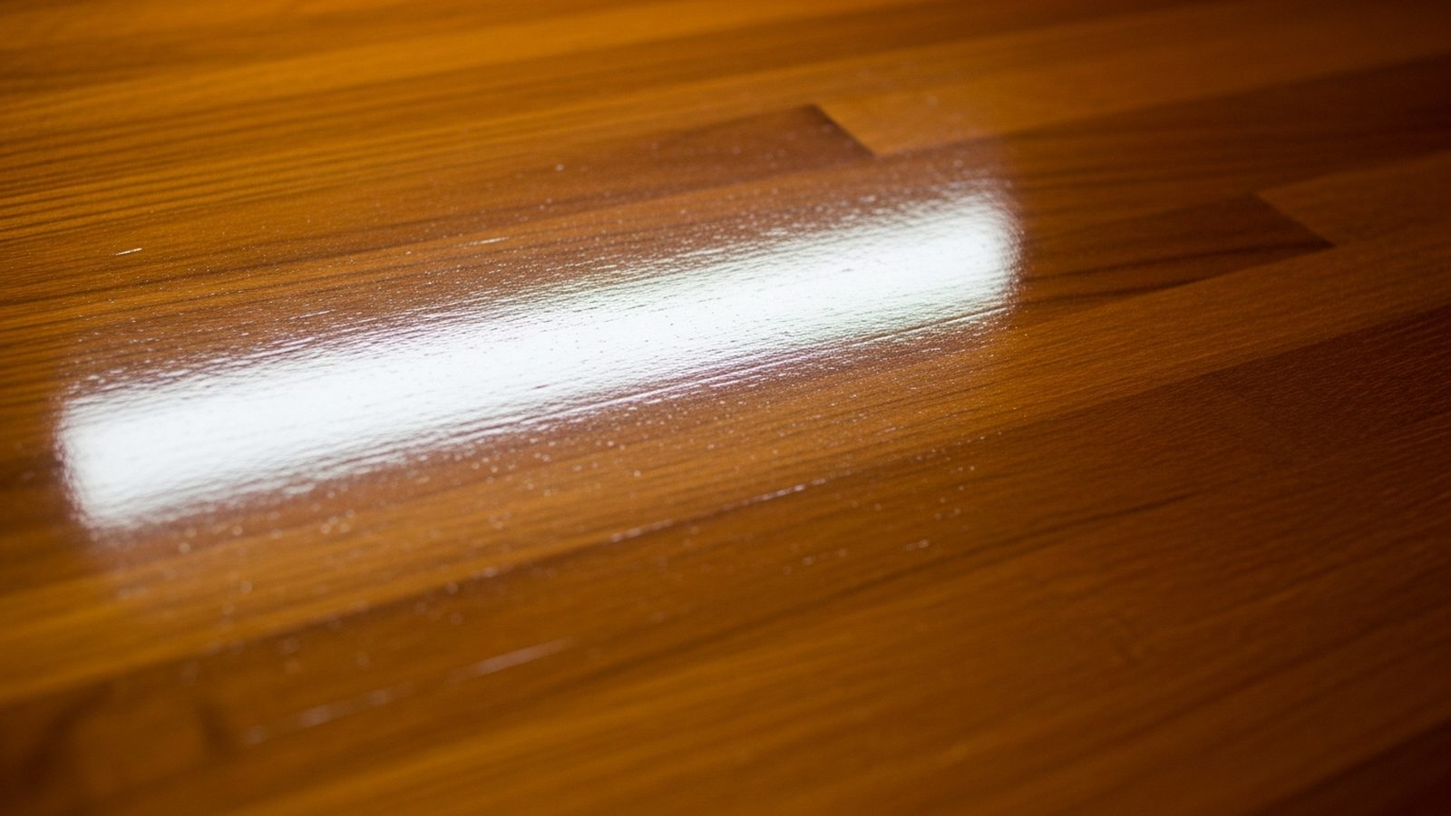 Superficie de madera recién barnizada con reflejo brillante
